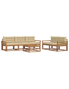 Set di divani da esterno con cuscino 6 pcs Naturale e Beige 2