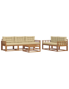 Set di divani da esterno con cuscino 6 pcs Naturale e Beige 2