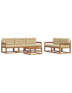 Set di divani da esterno con cuscino 6 pcs Naturale e Beige 2