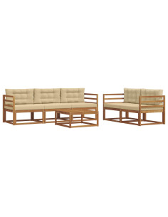 Set di divani da esterno con cuscino 6 pcs Naturale e Beige 2