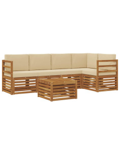Set divani 6 pcs Naturale e Beige Legno di Acacia Massello 2