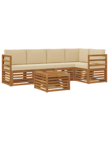 Set divani 6 pcs Naturale e Beige Legno di Acacia Massello