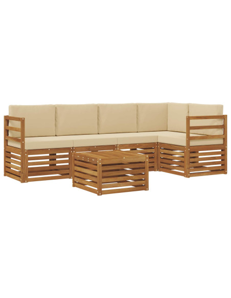 Set divani 6 pcs Naturale e Beige Legno di Acacia Massello