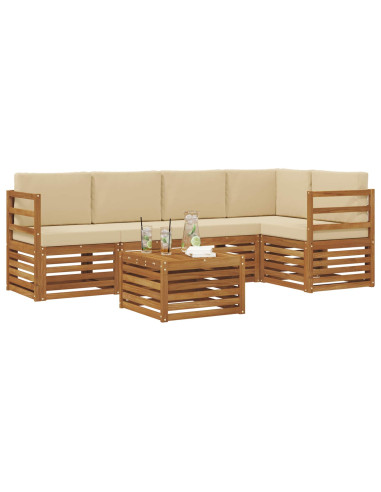 Set divani 6 pcs Naturale e Beige Legno di Acacia Massello