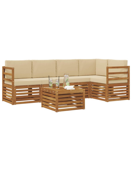 Set divani 6 pcs Naturale e Beige Legno di Acacia Massello