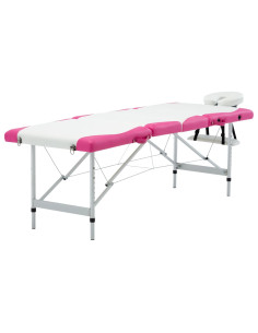 Lettino Massaggio Pieghevole 4 Zone in Alluminio Bianco e Rosa 2