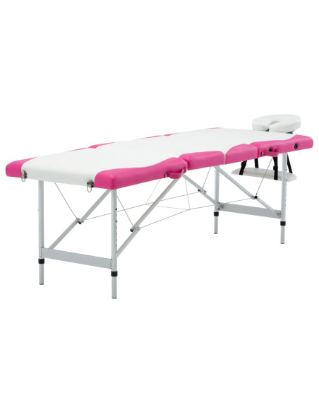 Lettino Massaggio Pieghevole 4 Zone in Alluminio Bianco e Rosa