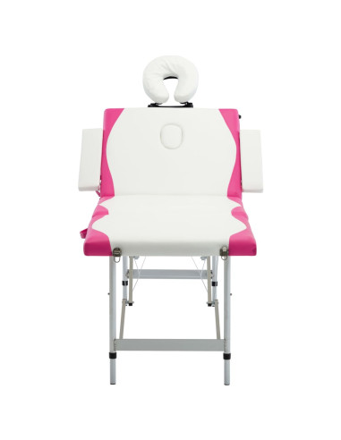 Lettino Massaggio Pieghevole 4 Zone in Alluminio Bianco e Rosa