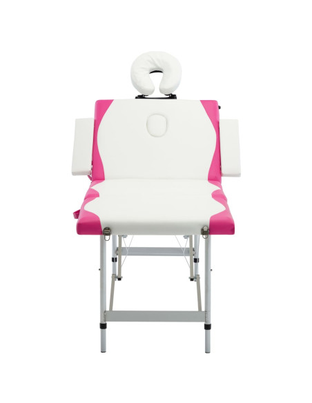 Lettino Massaggio Pieghevole 4 Zone in Alluminio Bianco e Rosa