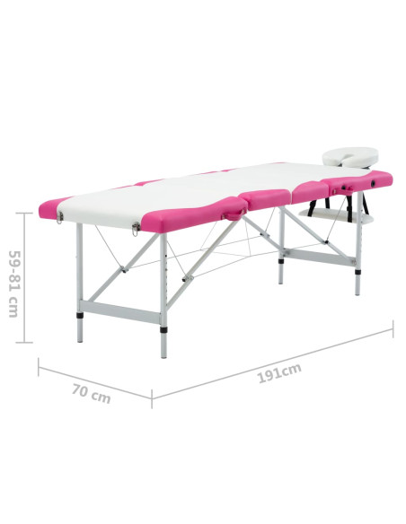 Lettino Massaggio Pieghevole 4 Zone in Alluminio Bianco e Rosa