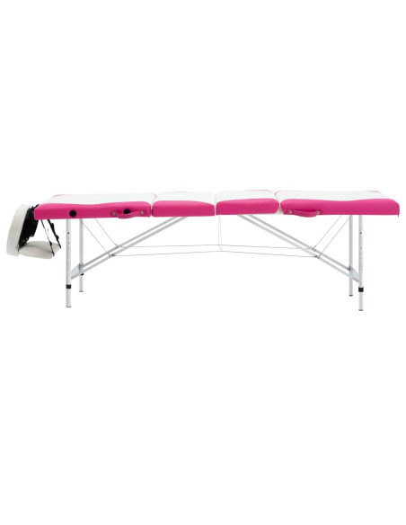 Lettino Massaggio Pieghevole 4 Zone in Alluminio Bianco e Rosa