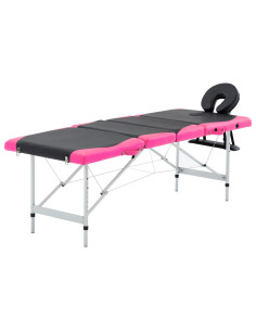 Lettino Massaggio Pieghevole 4 Zone in Alluminio Nero e Rosa 2