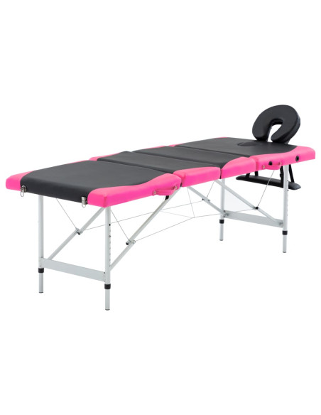 Lettino Massaggio Pieghevole 4 Zone in Alluminio Nero e Rosa