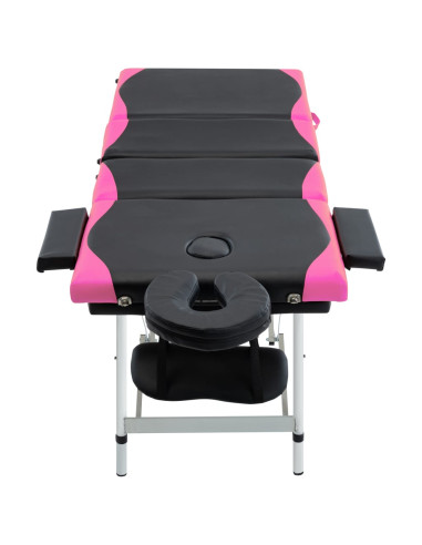 Lettino Massaggio Pieghevole 4 Zone in Alluminio Nero e Rosa