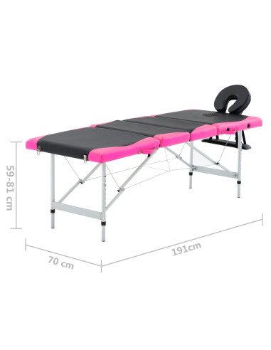 Lettino Massaggio Pieghevole 4 Zone in Alluminio Nero e Rosa