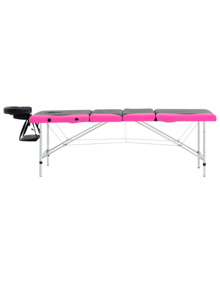 Lettino Massaggio Pieghevole 4 Zone in Alluminio Nero e Rosa