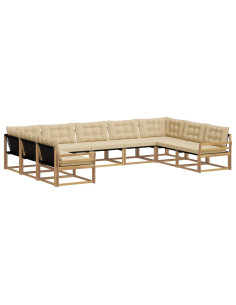 Set di divani da esterno con cuscino 9 pcs Bianco e Beige 2