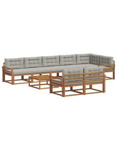 Set di divani da esterno 9 pcs Grigio Naturale e Chiaro 2