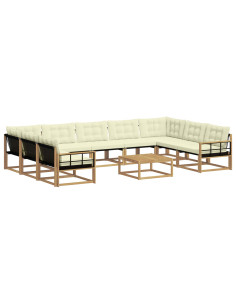 Set di divani da esterno con cuscino 10 pcs Bianco e Crema 2