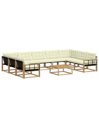 Set di divani da esterno con cuscino 10 pcs Bianco e Crema