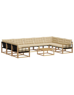 Set di divani da esterno con cuscino 10 pcs Bianco e Beige 2