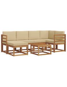 Set di divani da esterno con cuscino 7 pcs Naturale e Beige 2