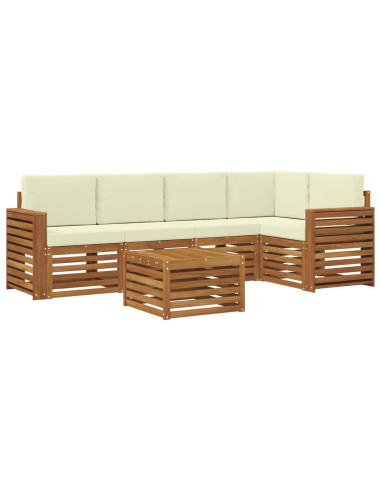 Set divani 6 pcs Naturale e Crema Legno di Acacia Massello