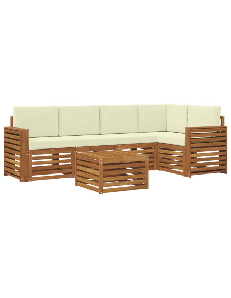 Set divani 6 pcs Naturale e Crema Legno di Acacia Massello
