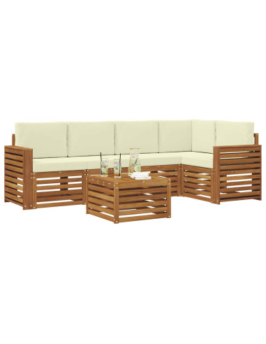 Set divani 6 pcs Naturale e Crema Legno di Acacia Massello