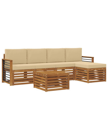 Set divani 6 pcs Naturale e Beige Legno di Acacia Massello
