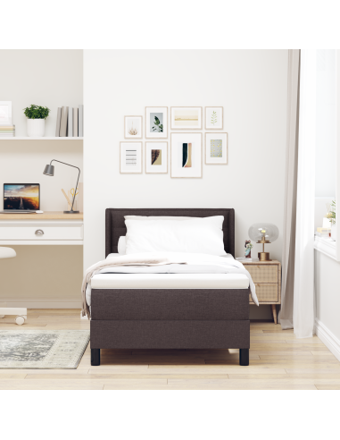 Letto a molle con testiera Marrone Scuro 200 x 90 cm Poliestere