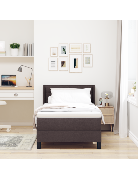 Letto a molle con testiera Marrone Scuro 200 x 90 cm Poliestere
