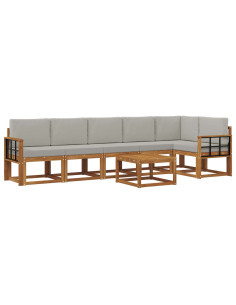 Set di divani da esterno 7 pcs Grigio Naturale e Chiaro 2