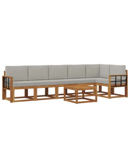 Set di divani da esterno 7 pcs Grigio Naturale e Chiaro