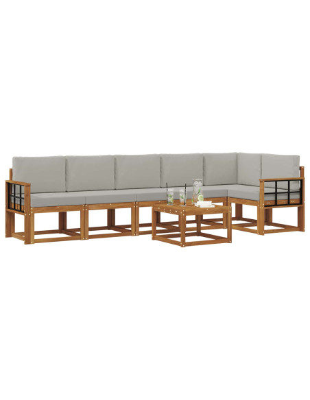 Set di divani da esterno 7 pcs Grigio Naturale e Chiaro