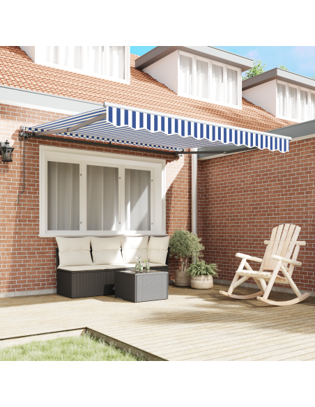 Tenda Retrattile Blu e Bianco 300 x 250 cm Poliestere e Metallo