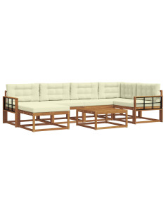 Set di divani da esterno con cuscino 7 pcs Naturale e Crema 2