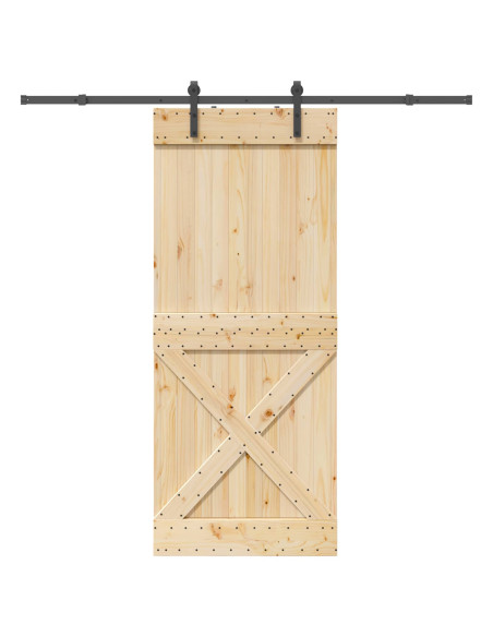 Porta scorrevole NARVIK Naturale e Nero 90 x 210 cm (213,5 cm)
