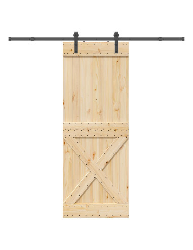 Porta scorrevole NARVIK Naturale e Nero 85 x 210 cm (213,5 cm)