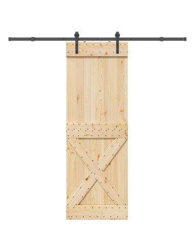 Porta scorrevole NARVIK Naturale e Nero 80 x 210 cm (213,5 cm)