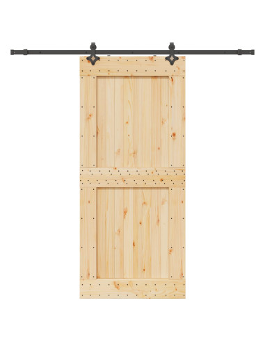 Porta scorrevole NARVIK Naturale e Nero 100 x 210 cm (213,5 cm)
