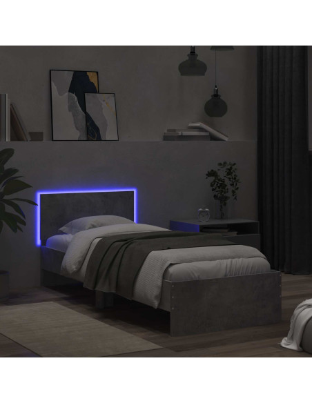 Letto con LED Grigio Cemento 80 x 200 cm Legno ingegnerizzato
