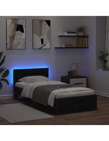 Letto con LED Rovere Nero 80 x 200 cm Legno ingegnerizzato