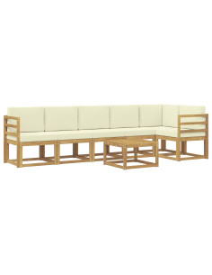 Set di divani da esterno 7 pcs Bianco e Crema Poliestere 2