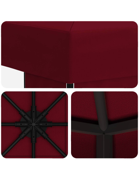 Gazebo 3 x 3 m Borgogna Poliestere e Acciaio 190
