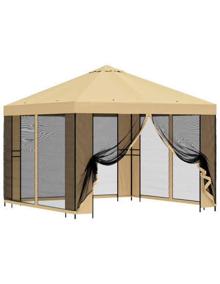 Gazebo da giardino con pareti laterali 3 x 3 m Crema