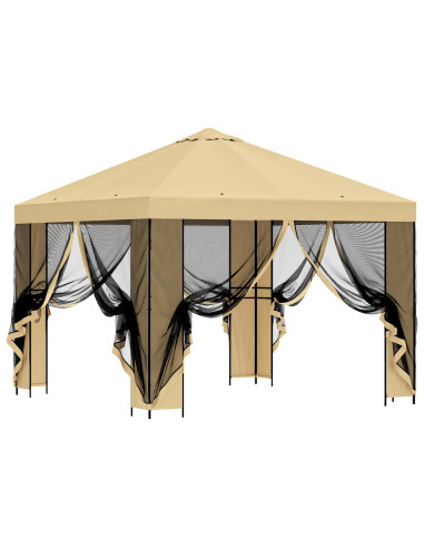Gazebo da giardino con pareti laterali 3 x 3 m Crema