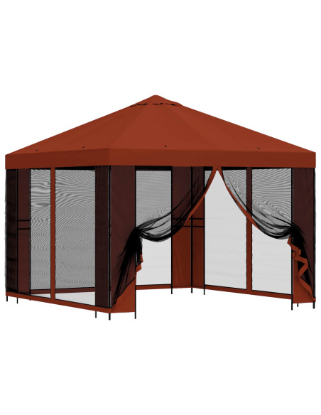 Gazebo da giardino con pareti laterali 3 x 3 m Terracotta