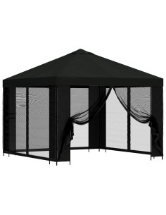Gazebo da giardino con pareti laterali 3 x 3 m Nero 2