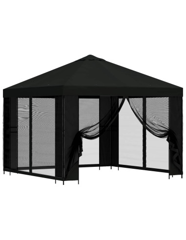 Gazebo da giardino con pareti laterali 3 x 3 m Nero